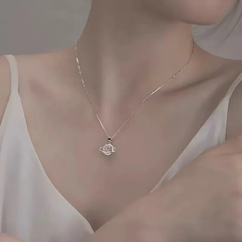 Collier en argent sterling 925 en forme de planète, pendentif simple en forme géométrique brillante, cadeau d'anniversaire pour femme, bijoux exquis