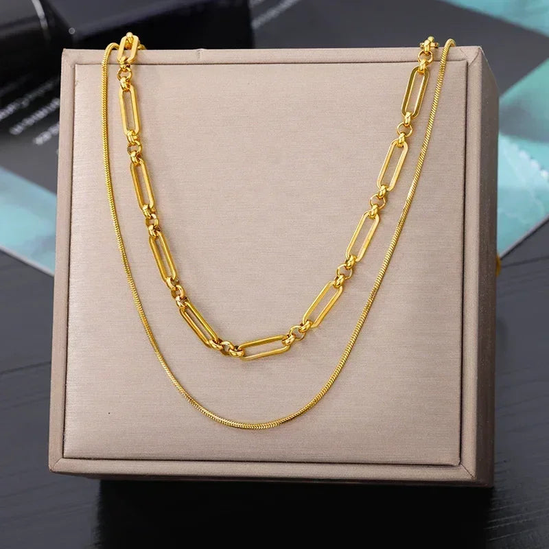 Collier multicouche cœur en acier inoxydable 316L pour femmes et filles, gothique, couleur or, chaîne de clavicule, pendentif ras du cou, cadeau d'anniversaire