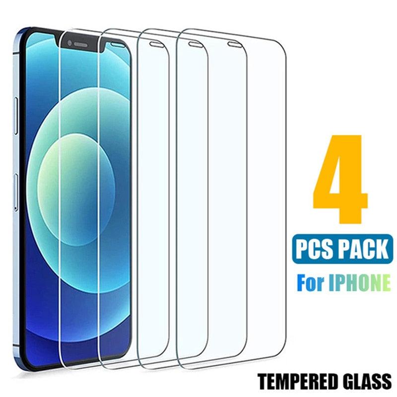 4 films en verre trempé pour iPhone 11 12 13 Pro XR X XS Max, protecteur d'écran pour iPhone 14 Pro Max Mini 7 8 6 6S Plus 5S SE, protection d'écran intégrale en verre trempé