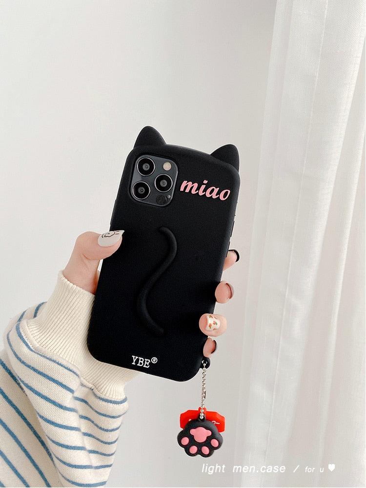 Coque de Téléphone Mignonne Oreilles de Chat Dessin Animé pour iPhone 14 12 13 11 Pro Max X XR XS 7 14 Plus Étui Souple en Silicone Mat Antichoc Design Chat Amusant Coque Arrière Mignonne
