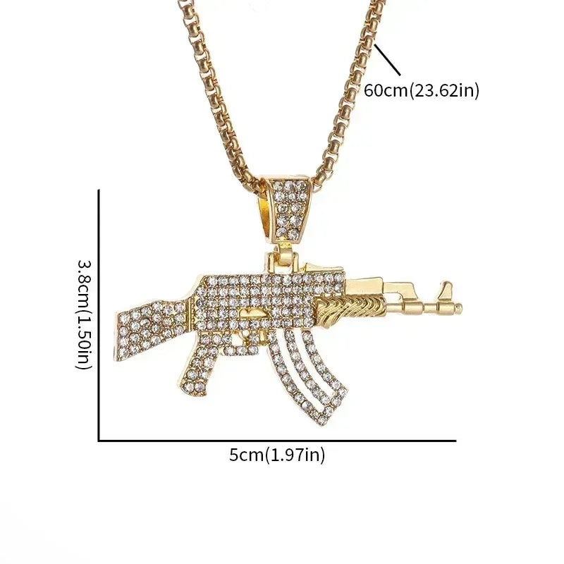Collier pendentif fusil Hip-Hop Ak-47 pour hommes, bijoux personnalisés pour fêtes Hip-Hop Rock Rap Street