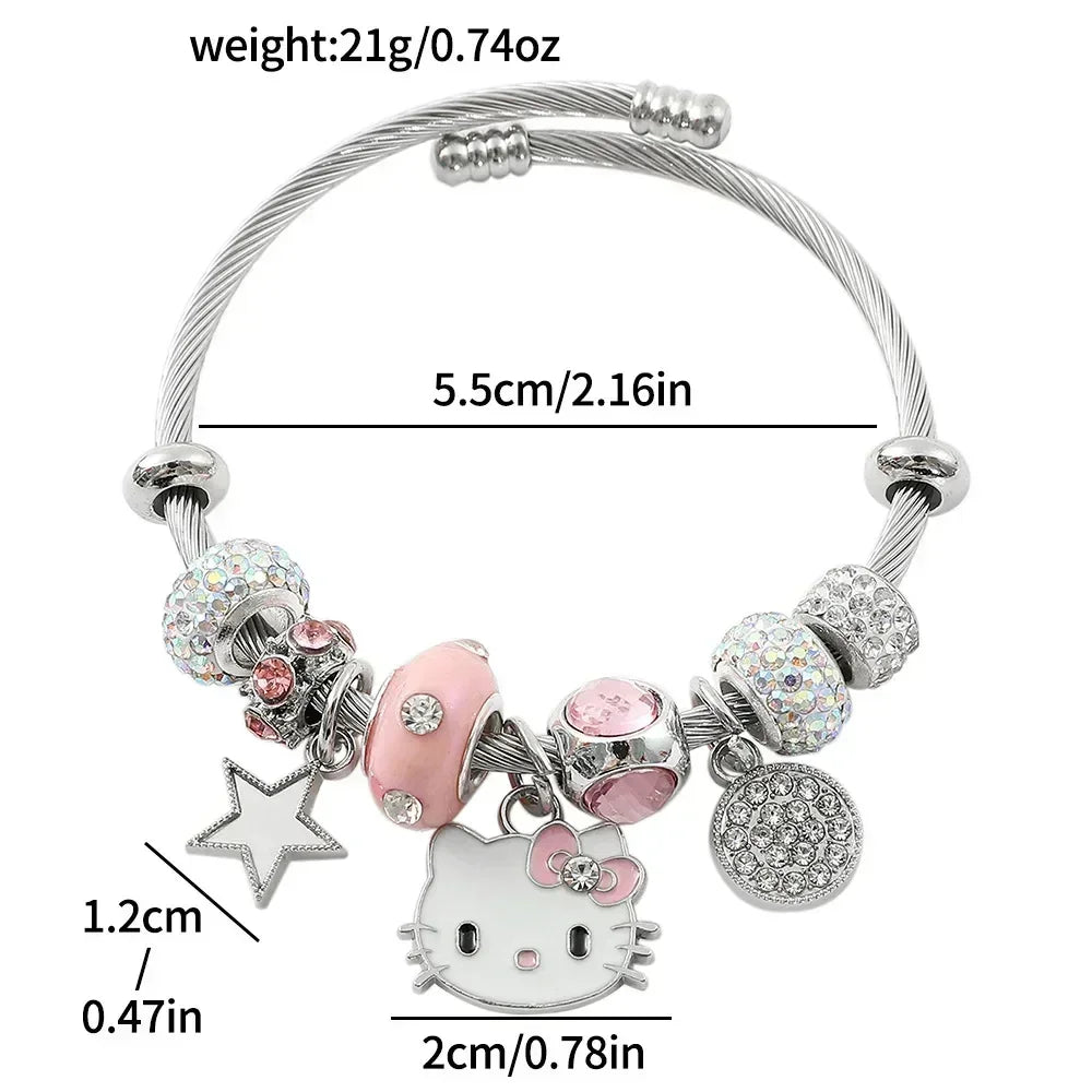 Parure de bijoux tendance incrustés de strass, motif dessin animé mignon Hello Kitty, 2 pièces/ensemble, convient pour le quotidien, idéal comme