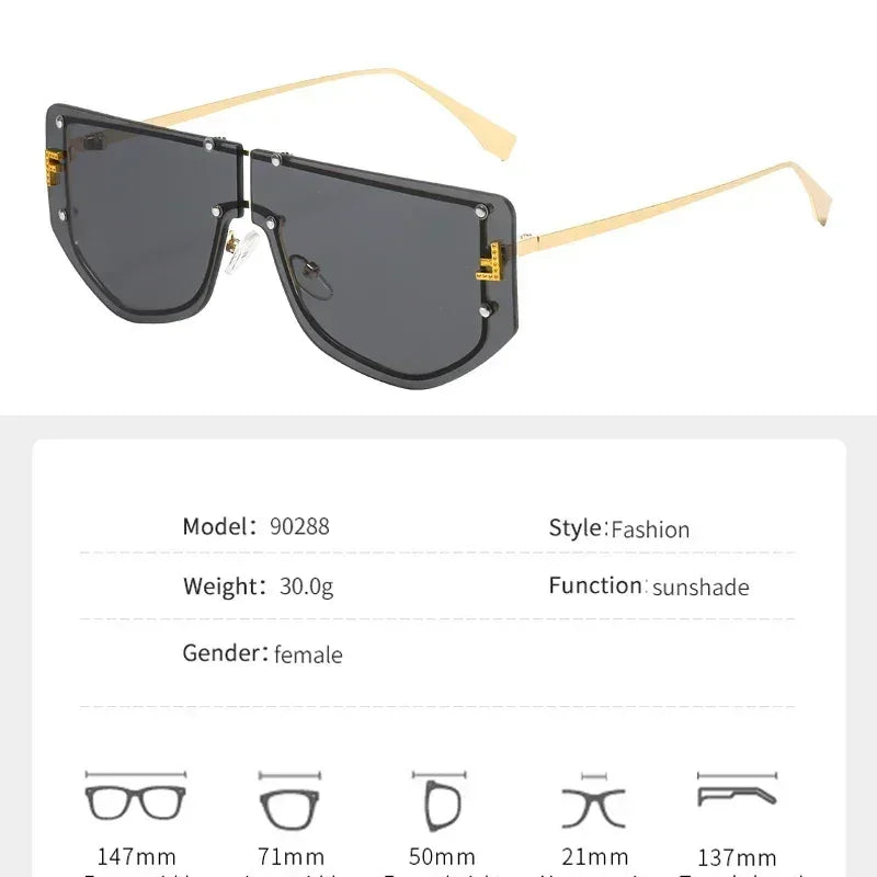 Lunettes de soleil à monture intégrée Lunettes de soleil sans monture haut de gamme Nouvelles lunettes de soleil en métal polygonal à la mode 90288