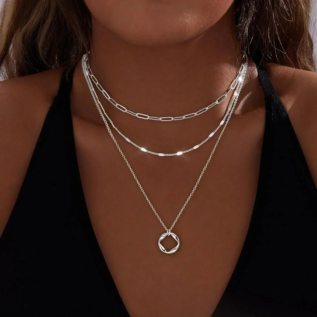 Colliers superposés en or pour femmes Collier empilable en plaqué or 14 carats et argent avec chaîne trombone et pendentif ras-du-cou pour femme