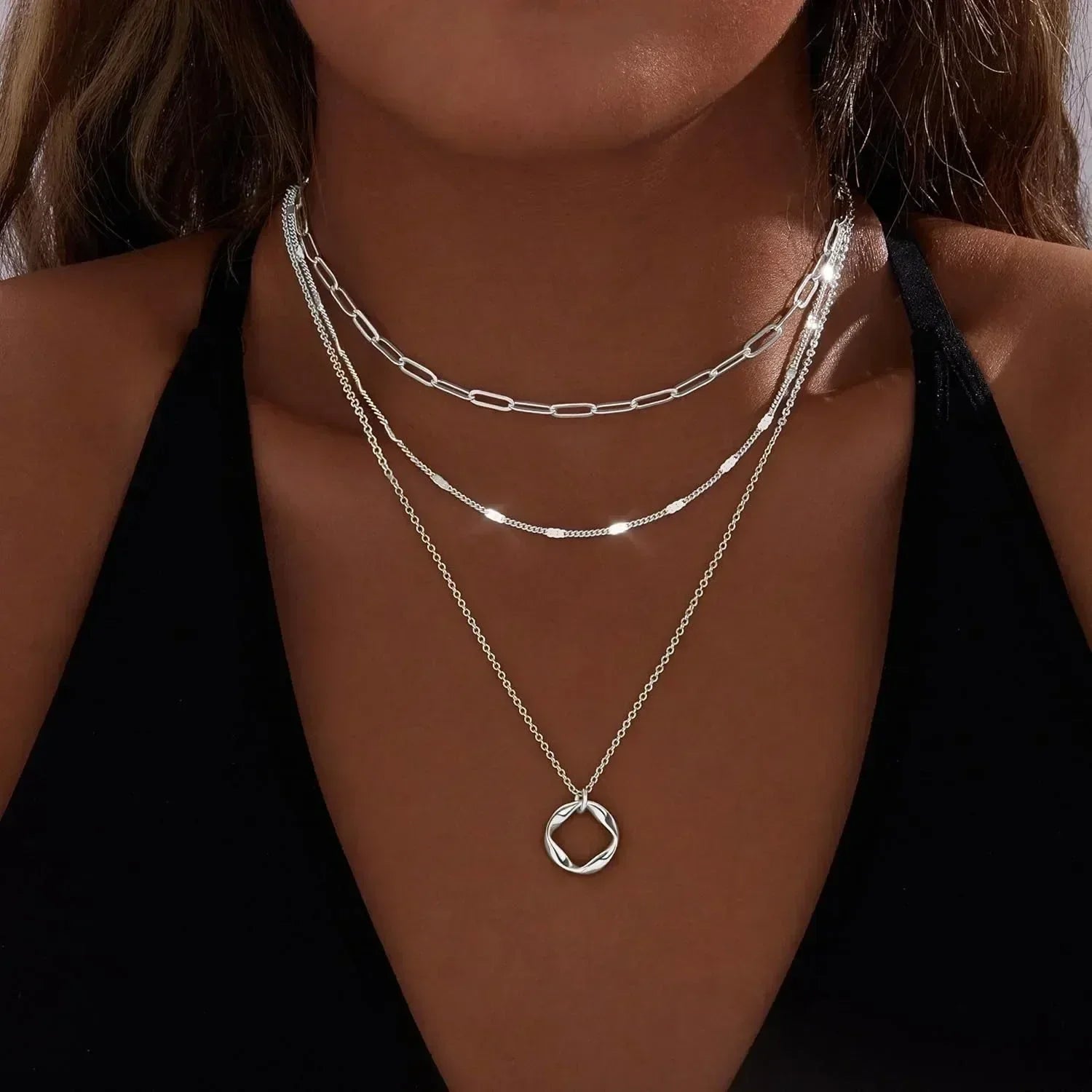 Colliers superposés en or pour femmes Collier empilable en plaqué or 14 carats et argent avec chaîne trombone et pendentif ras-du-cou pour femme