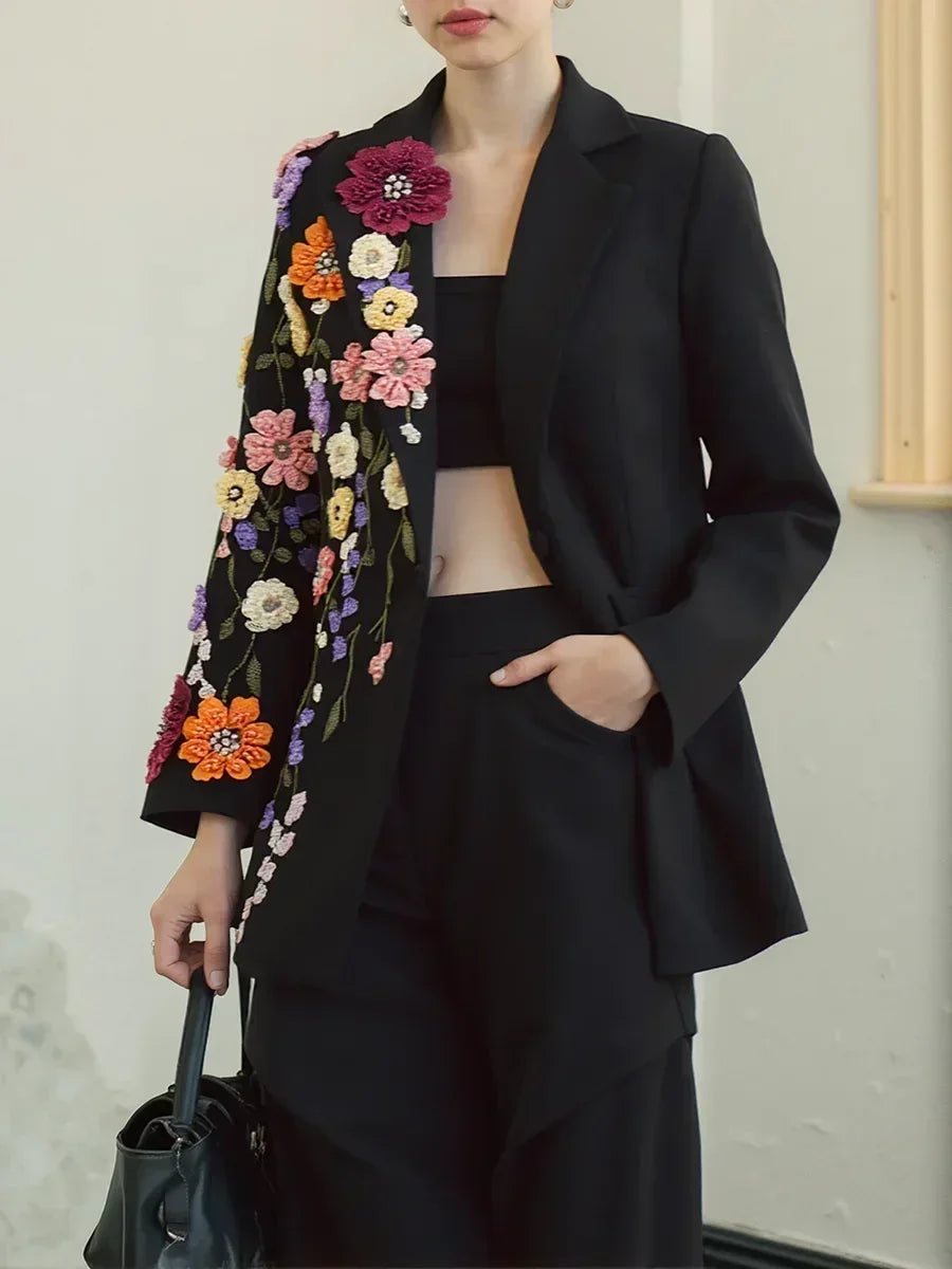 TWOTWINSTYLE Blazers tendance femme avec applications de couleur contrastée Revers Manches longues Patchwork Perles Blazer Femme de tempérament