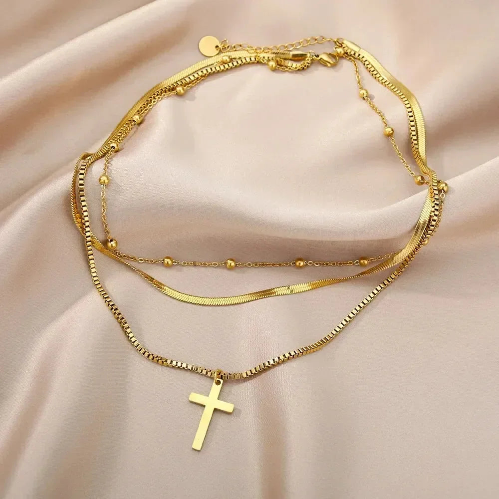 Collier multicouche cœur en acier inoxydable 316L pour femmes et filles, gothique, couleur or, chaîne de clavicule, pendentif ras du cou, cadeau d'anniversaire