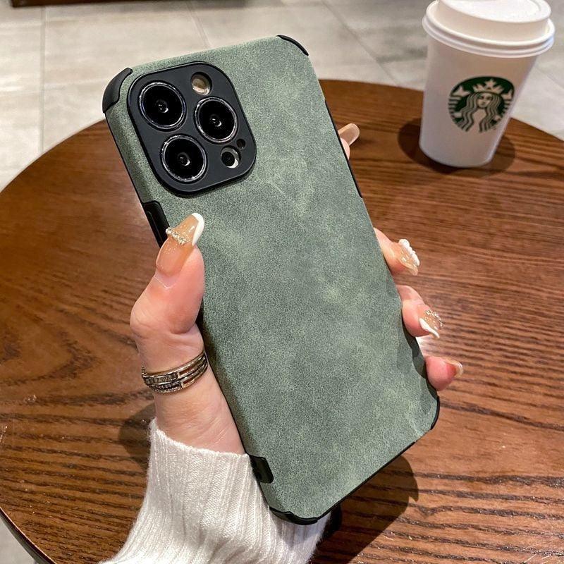 Coque de téléphone en cuir PU pour iPhone 13 12 11 14 Pro Max Mini XR XS X, étui de protection en silicone antichoc, coque arrière rigide en cuir ultra fine et résistante aux rayures pour iPhone