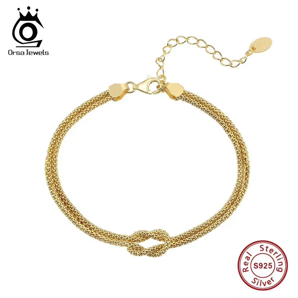 ORSA JEWELS Bracelet Double Couche Classique en Or 14K, Chaîne Épi de Maïs, Bijoux de Fête à la Mode en Argent Sterling 925 pour Femmes SB196