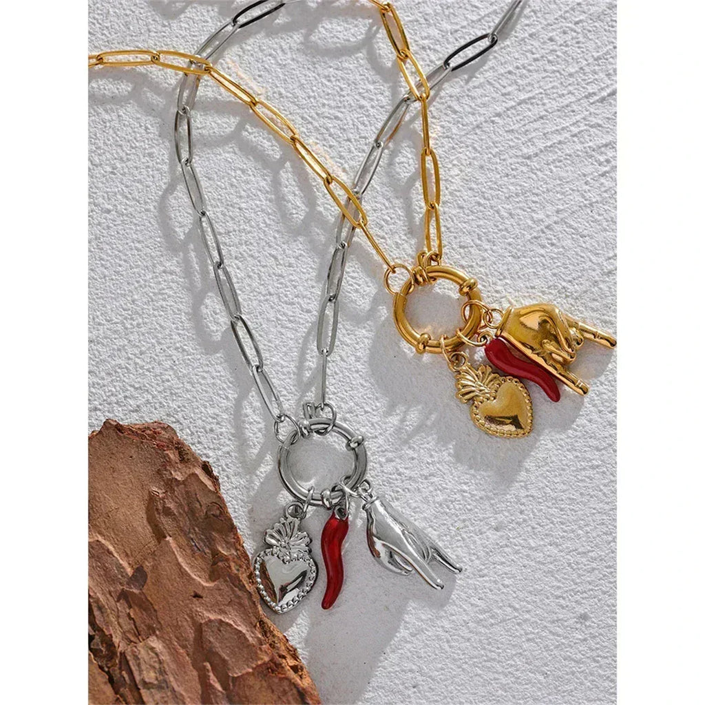 Collier pendentif détachable Cœur Sacré Corne de Taureau Classique, modèle très vendu, pour femme, Collier à épissure Geste Rock Fer à cheval