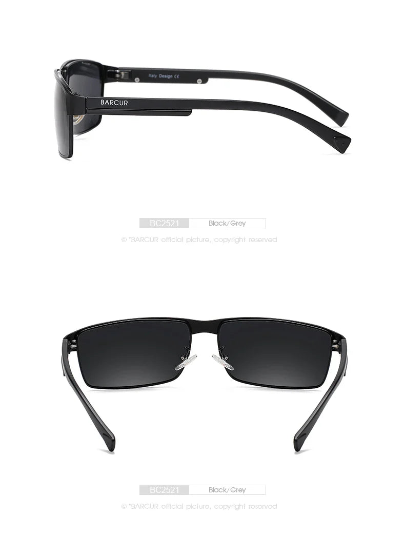 BARCUR Lunettes de Soleil Homme Rectangle Original Tendance Affaires – Polarisées Protection UV400 pour Conduite Randonnée Sports et Usage Quotidien – Lunettes Tendance Oculos De Sol avec Verres TAC Anti-Reflet