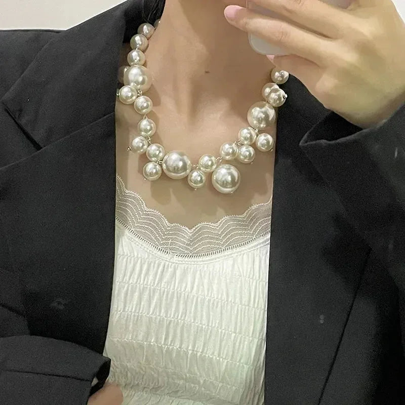 Collier élégant femme perles d'imitation, grand collier ras du cou perles, bijoux de fête, mariage, mariée, cadeaux pour filles