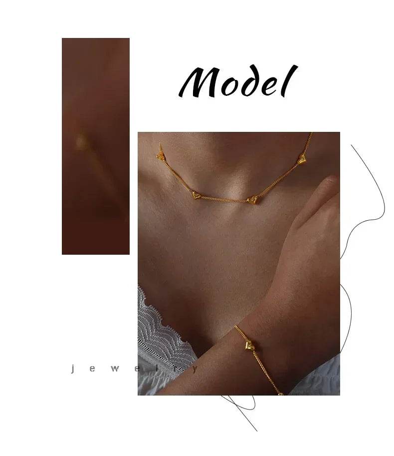 Ensemble de bijoux en acier inoxydable avec collier, boucles d'oreilles et bracelet cœur mignon pour femme, zircon brillant, accessoires de mariée, cadeau de mariage