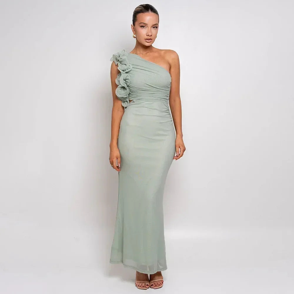 Robe Articat élégante sans manches à épaule asymétrique fleurie pour femme Printemps/Été 2025 Sexy en maille moulante Robe de soirée/cocktail