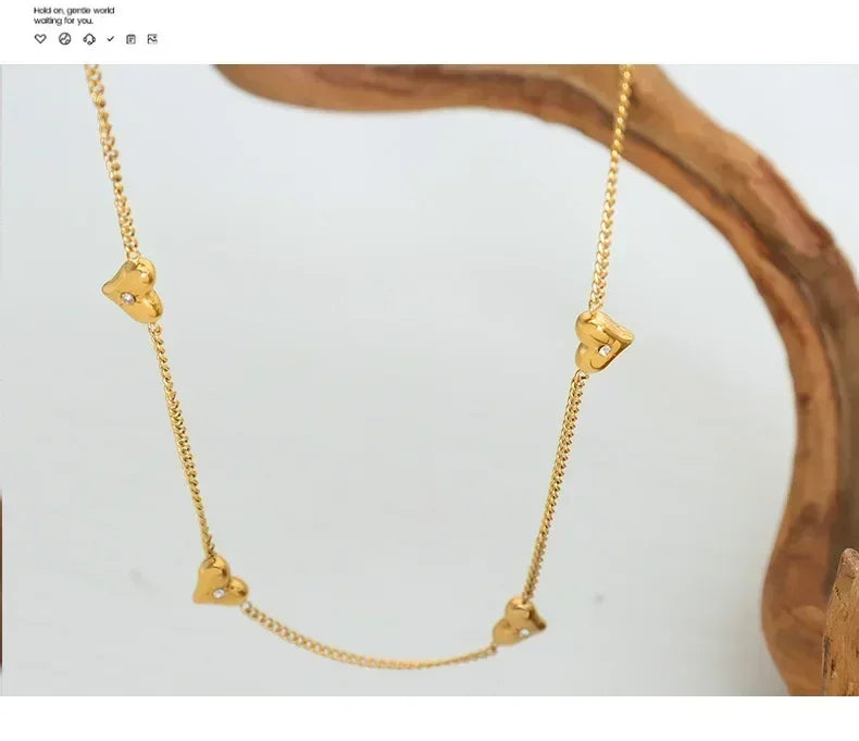 Ensemble de bijoux en acier inoxydable avec collier, boucles d'oreilles et bracelet cœur mignon pour femme, zircon brillant, accessoires de mariée, cadeau de mariage