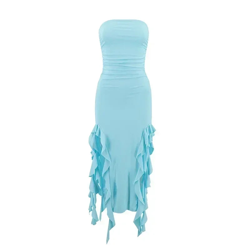BWQ Robes longues pour femmes, fendues, sexy, moulantes, sans manches, robe méduse, mode pour filles chaudes, robe longue femme épaules dénudées