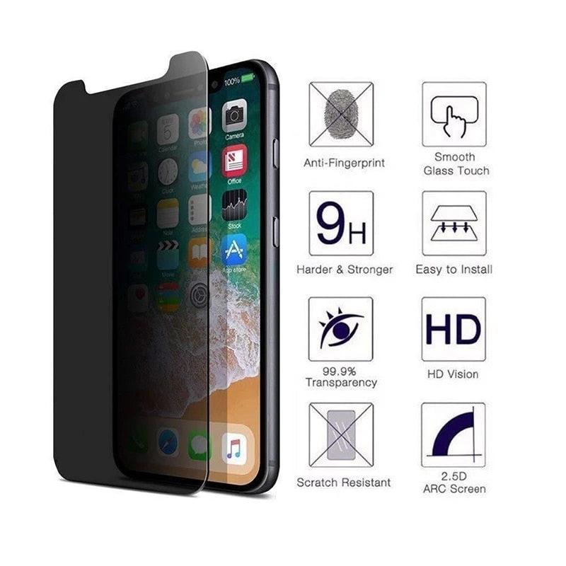 Lot de 3 Films de Protection Anti-Espion en Verre Trempé pour IPhone 11 12 13 14 Pro Max 12 Mini X XS XR 6 6S 7 8 Plus Protection d'Écran Confidentiel Anti-Espion HD en Verre Trempé Incassable Antichoc