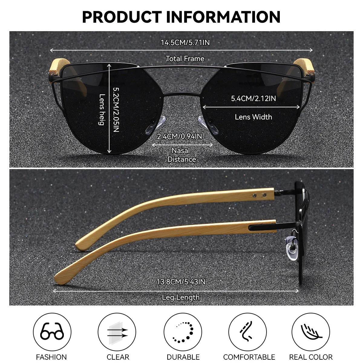 BARCUR Lunettes de soleil polarisées de luxe UV400 pour femme, œil de chat, branches en bambou, verres miroirs, présentées dans une boîte cadeau blanche pour l'été