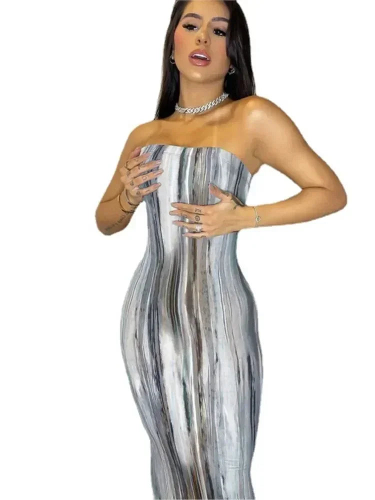 Robes de printemps et d'été pour femmes, imprimées, sans bretelles, bandage, moulantes, sexy, longue robe, nouvelle mode 2023, fête MsChuh