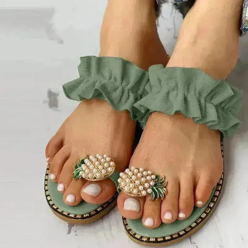 Sandales plates décontractées pour femmes Pineapple Pearl Beach