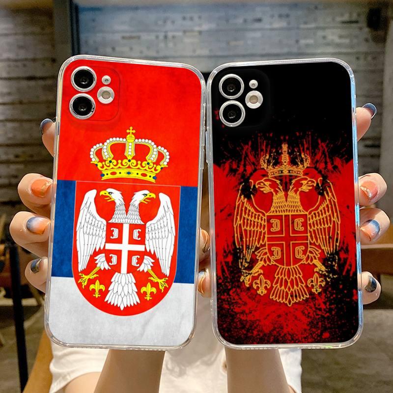 Drapeau de la Serbie Serbe Coque de téléphone transparente pour iPhone 13 12 11 14 Pro Max Mini X XR XS 7 8 Plus 13 14 Pro Max Coques de téléphone Drapeau Silicone Coque pour iPhone