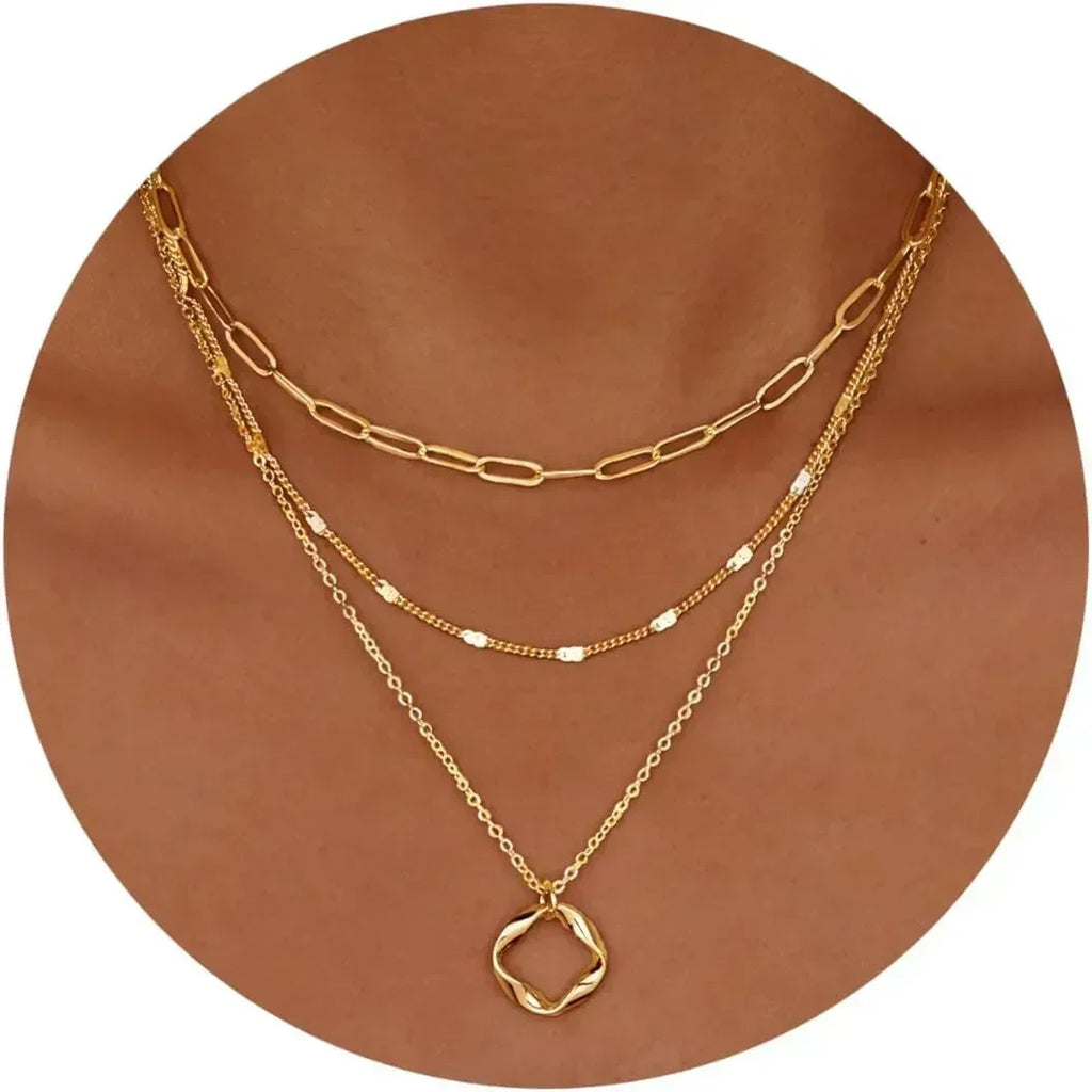 Colliers superposés en or pour femmes Collier empilable en plaqué or 14 carats et argent avec chaîne trombone et pendentif ras-du-cou pour femme