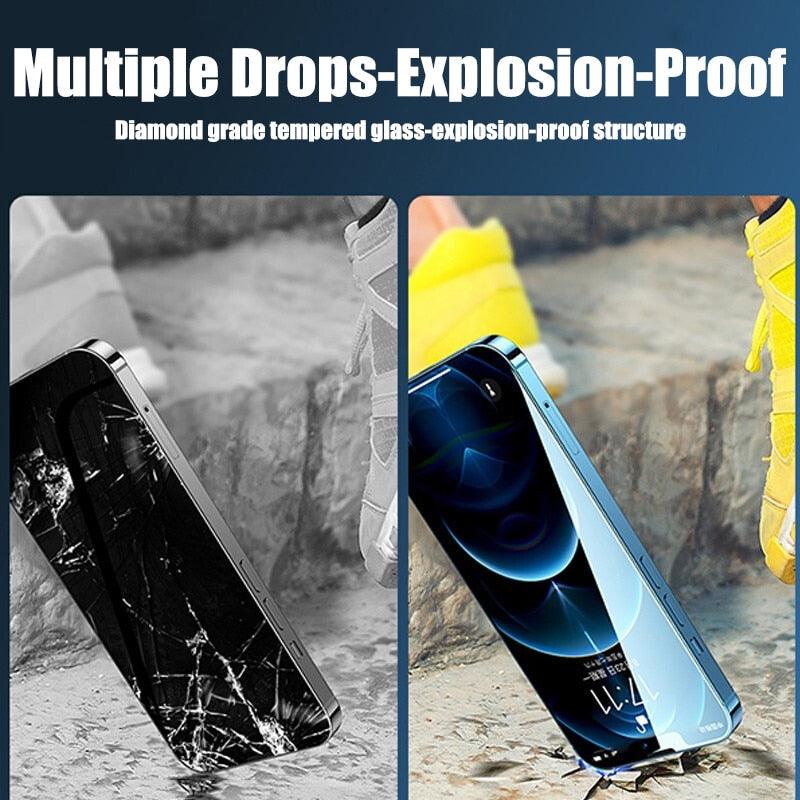 Verre trempé de protection d'écran à couverture complète 4 pièces pour iPhone 11 12 13 14 Pro Max, protecteur d'écran pour iPhone 6 7 8 Plus X Xr Xs Max, Film en verre trempé de protection bord à bord, compatible avec les coques.