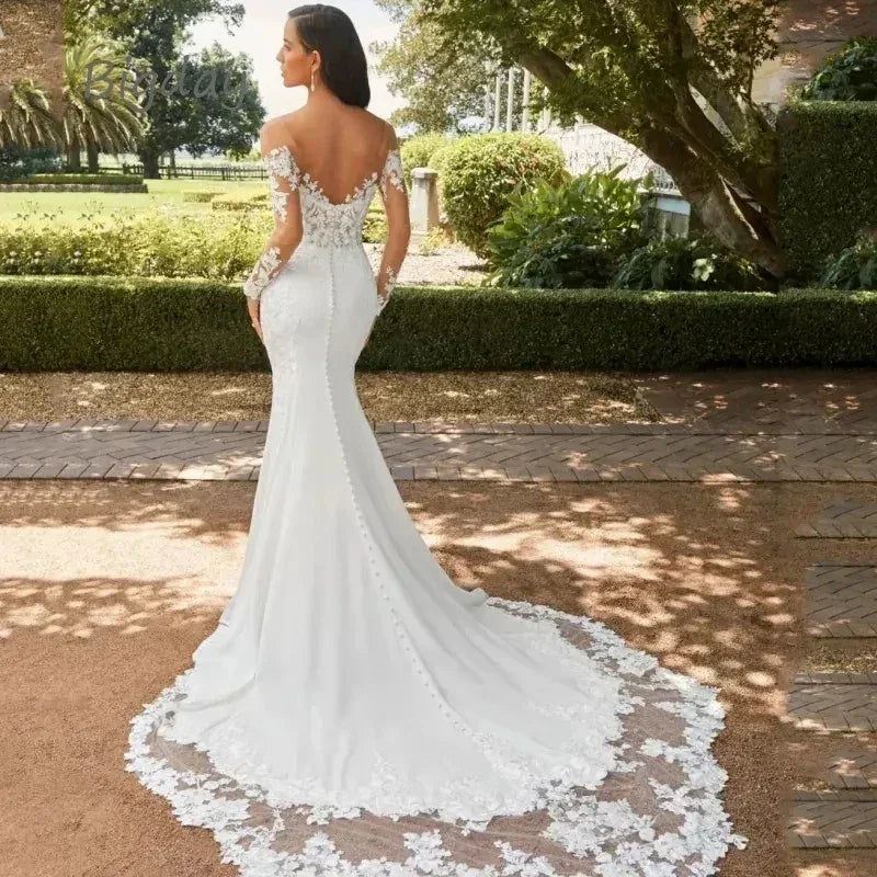 Robes de mariée de luxe en dentelle appliquées sexy dos nu bustier sirène balayage traîne formelle robe de soirée de mariage Amanda Novias