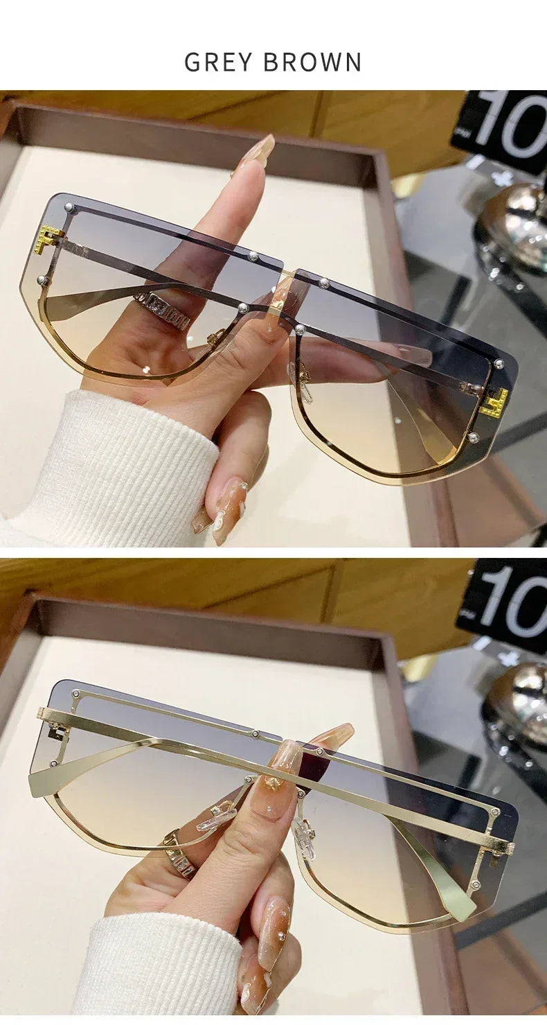 Lunettes de soleil à monture intégrée Lunettes de soleil sans monture haut de gamme Nouvelles lunettes de soleil en métal polygonal à la mode 90288
