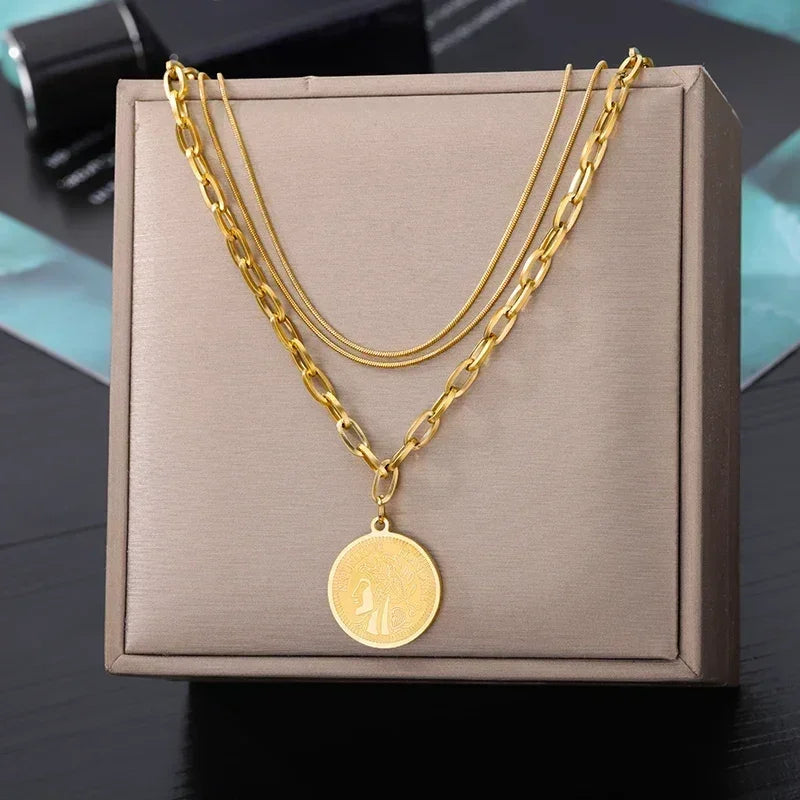 Collier multicouche cœur en acier inoxydable 316L pour femmes et filles, gothique, couleur or, chaîne de clavicule, pendentif ras du cou, cadeau d'anniversaire
