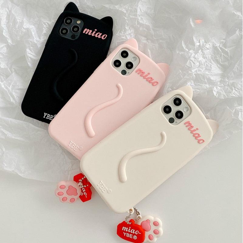 Coque de Téléphone Mignonne Oreilles de Chat Dessin Animé pour iPhone 14 12 13 11 Pro Max X XR XS 7 14 Plus Étui Souple en Silicone Mat Antichoc Design Chat Amusant Coque Arrière Mignonne