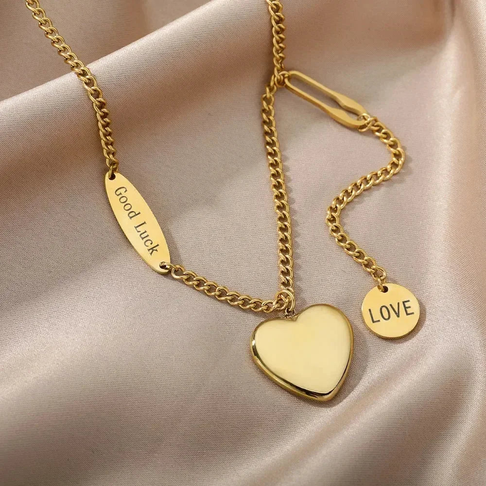 Collier multicouche cœur en acier inoxydable 316L pour femmes et filles, gothique, couleur or, chaîne de clavicule, pendentif ras du cou, cadeau d'anniversaire