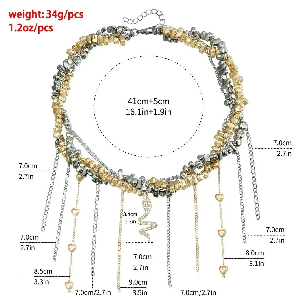 Collier Cœur Perlé Tendance pour Femmes Style Bohème Élégant Chaîne en Cristal Irrégulier Ras du Cou Y2K Exquis Cadeau de Fête Bijoux Accessoires