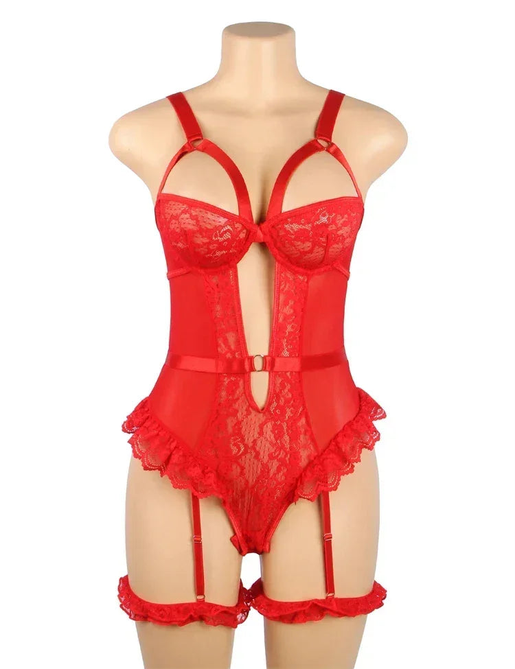Comeondear Jarretelles Femme Teddy Justaucorps Sexy Grande Taille Barboteuses Lingerie Soutien-gorge à armatures Porte-jarretelles en dentelle Bodys Combinaison Slim Pyjama