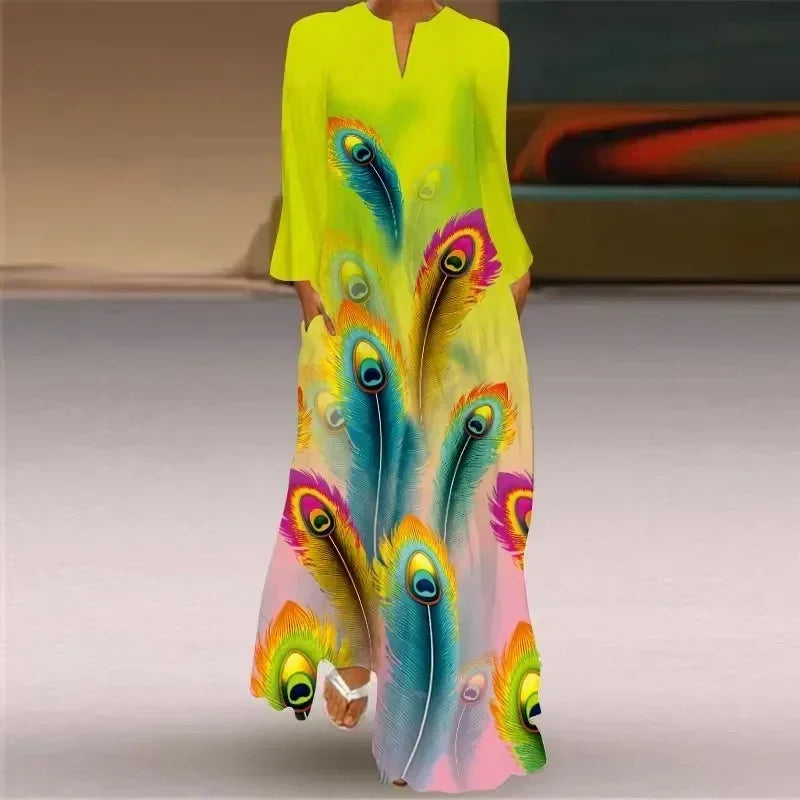 Robe longue maxi imprimée rétro mode Y2K à manches longues, ample, S-5XL