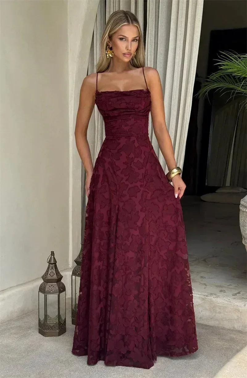 Mozision Robe longue sexy dos nu à fines bretelles pour femme, robe de soirée élégante épaules dénudées sans manches avec lacets pour club et soirée