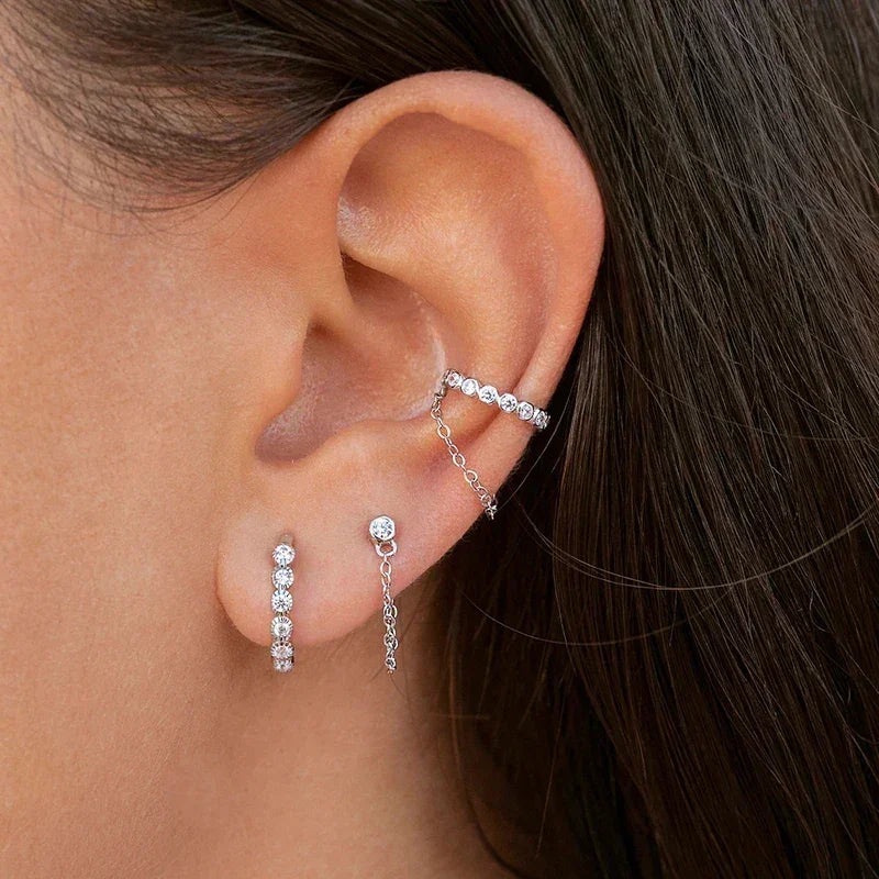 Boucles d'oreilles créoles tendance en argent sterling 925 avec aiguille d'oreille en cristal blanc de luxe pour femme, cadeau de bijoux de mariage