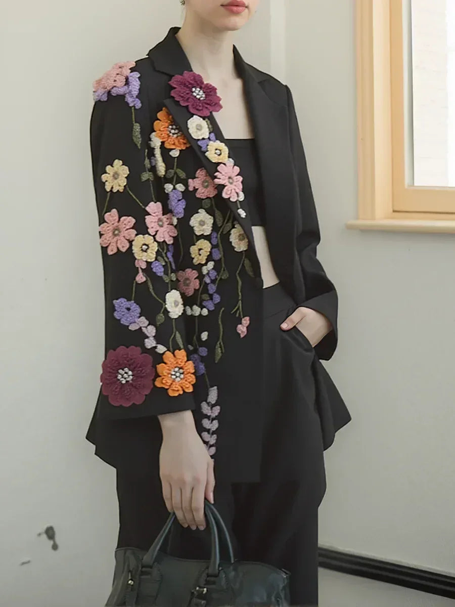 TWOTWINSTYLE Blazers tendance femme avec applications de couleur contrastée Revers Manches longues Patchwork Perles Blazer Femme de tempérament