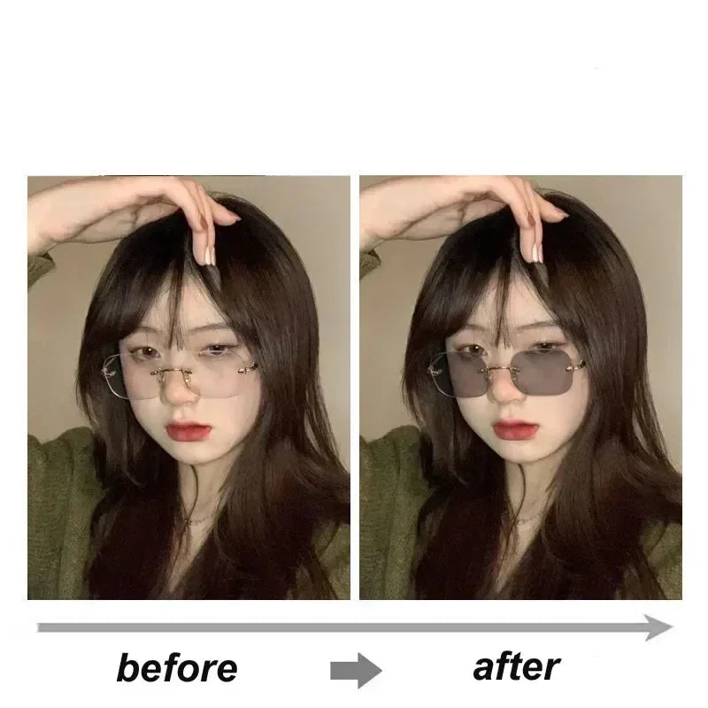 Nouvelles Lunettes de Myopie Photochromiques Tendance Vintage Sans Monture Carrées Femme Homme Anti Lumière Bleue UV Lunettes de Soleil Optiques Dioptre
