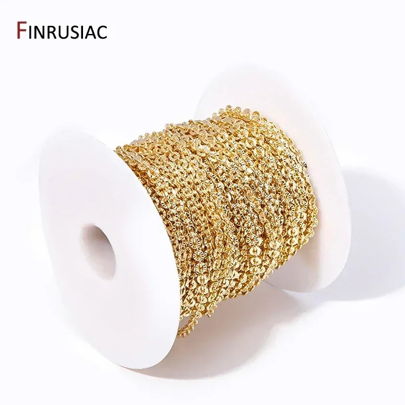 Chaînes texturées rondes plaquées or véritable 14K de 4mm*4,5mm pour la fabrication de colliers, accessoires de bijoux DIY, chaînes artisanales