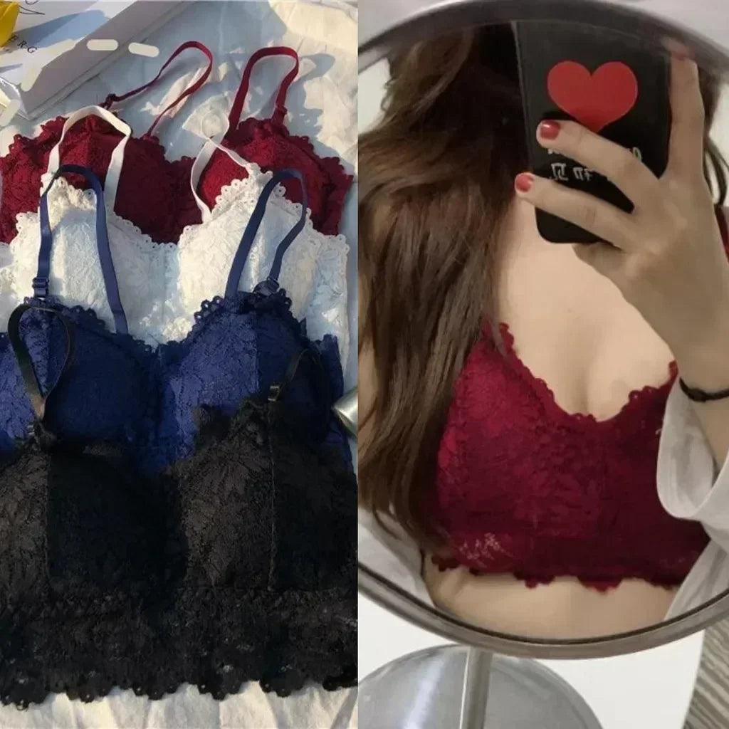 Soutien-gorge sans fil en dentelle à fleurs pour femme, push-up, bralette, lingerie sexy, bonnet complet, dos nu, débardeur, soutien-gorge doux, grande taille, sous-vêtement