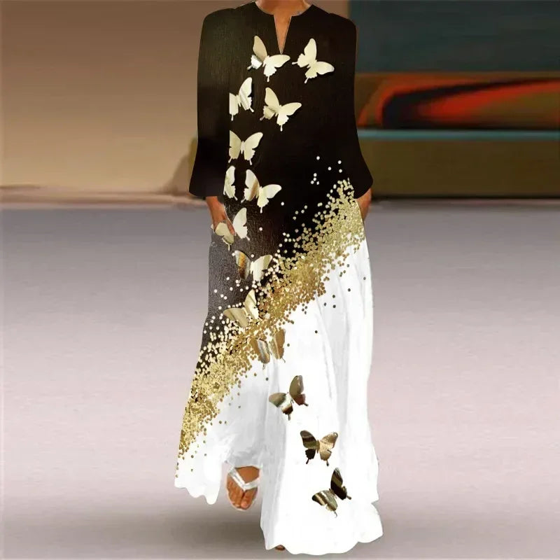 Robe longue maxi imprimée rétro mode Y2K à manches longues, ample, S-5XL