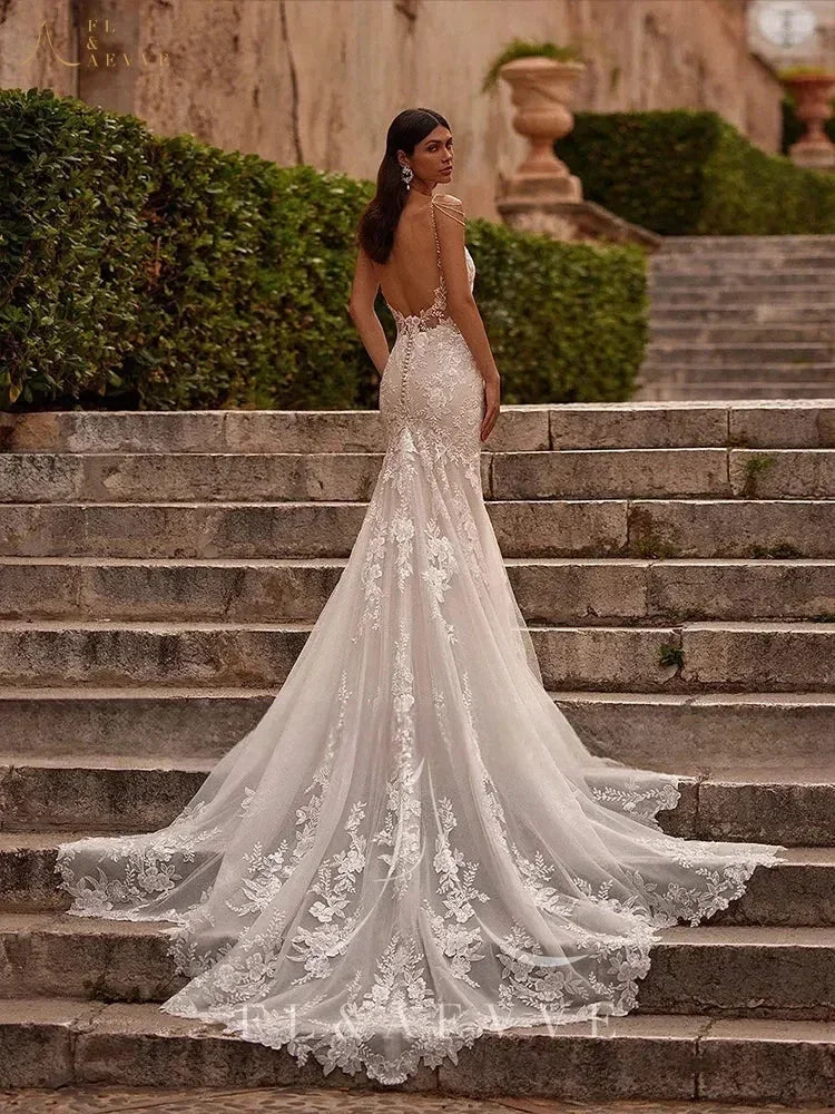 Robe de mariée de luxe personnalisée FL&AEVVE avec bretelles fines, robe de mariée de plage, robe de soirée de mariage, vestidos de novia