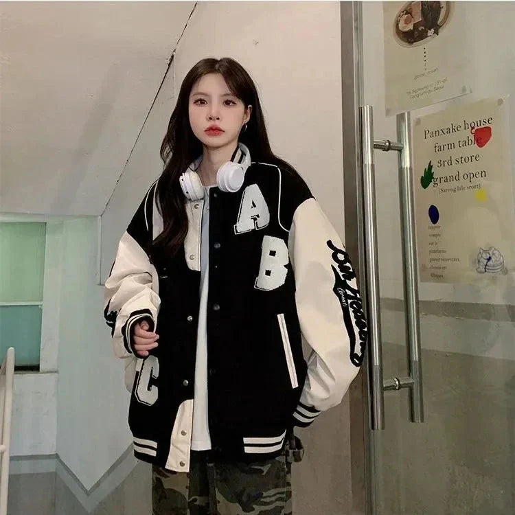 Blouson bomber oversize en laine d'agneau Y2K pour femme