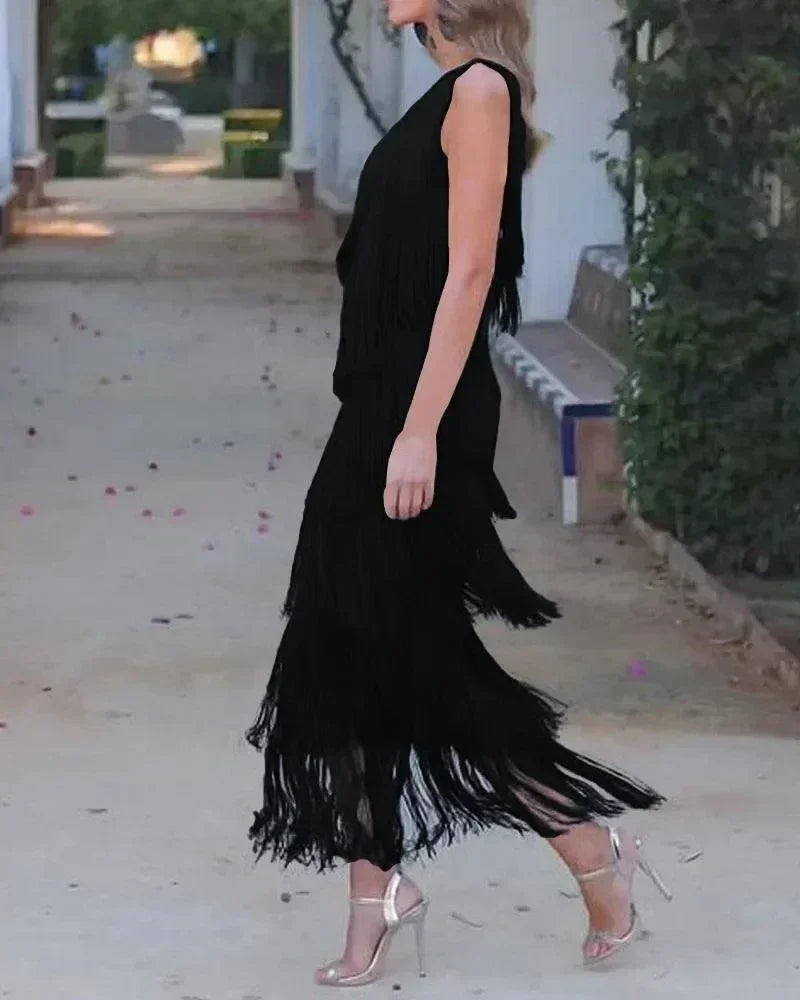 Robe asymétrique à franges, épaule dénudée, nouvelle collection Printemps-Été pour femme