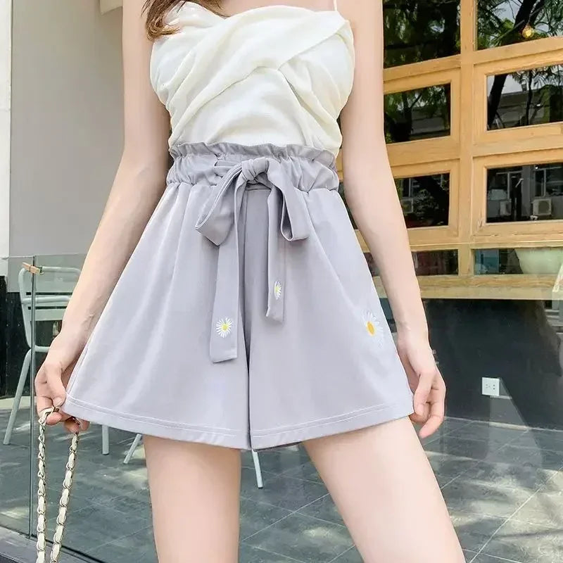 Short décontracté ample à taille haute pour femme, en tissu léger et noir, idéal pour l'été