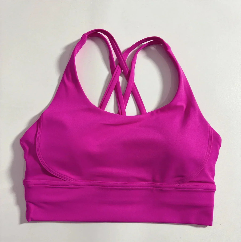 Soutien-gorge de sport uni pour femme, doux, haute résistance, haut moulant d'entraînement complet, gym, yoga, avec coussinets de poitrine