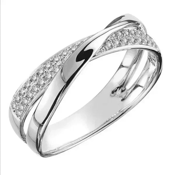 Bague classique en acier inoxydable bicolore en forme de X pour femmes, bijou tendance de mariage, anneaux de mariage éblouissants en zircon, bagues modernes