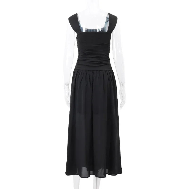 Robe longue moulante froncée | Robe nuisette à col carré -femstylo