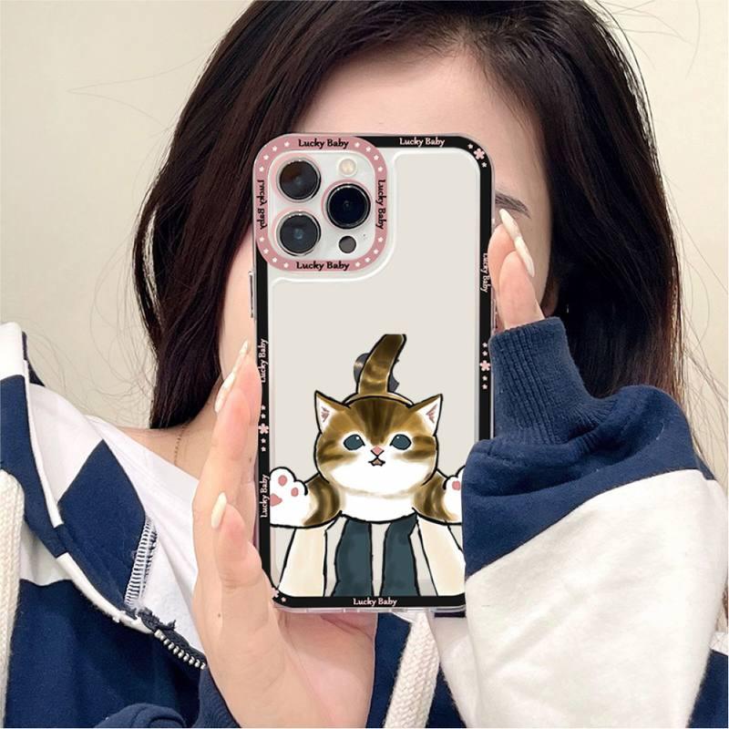 Coque de téléphone mignonne motif chat pour iPhone 11 12 13 Mini Pro Max 14 Pro Max Coque en forme de dessin animé Housse souple transparente Coque ultra fine flexible anti-rayures pour iPhone
